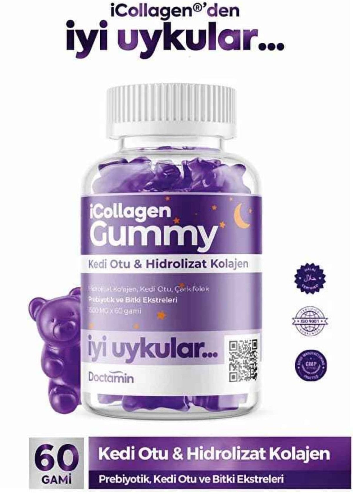 iCollagen İyi Uykular Kolajen Jelibonu - Kedi Otu & 5 Tip Kolajen 2,5mg x 60