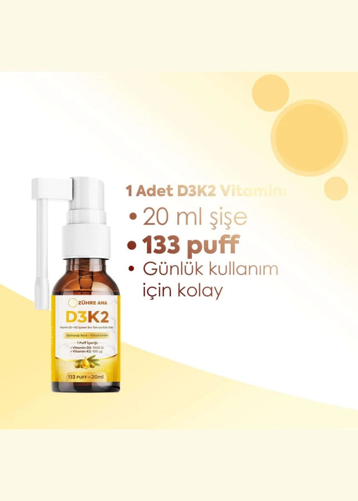 Zühre Ana Vitamin Flüssiges Nahrungsergänzungsmittel mit D3 & K2 – Spray 20 ml
