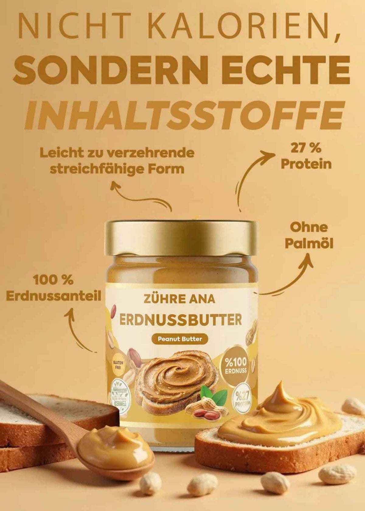 Zühre Ana Zuckerfreie 100% Erdnussbutter 315g