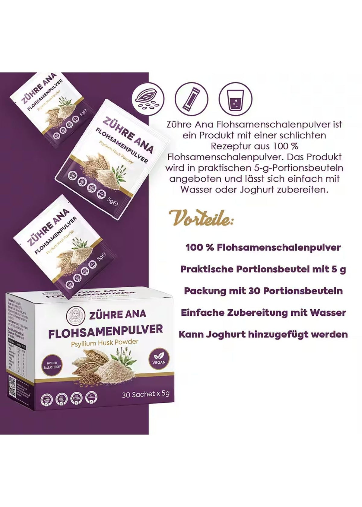 Zühre Ana Karnıyarık Otu (Psyllium) Tozu 30x5 g