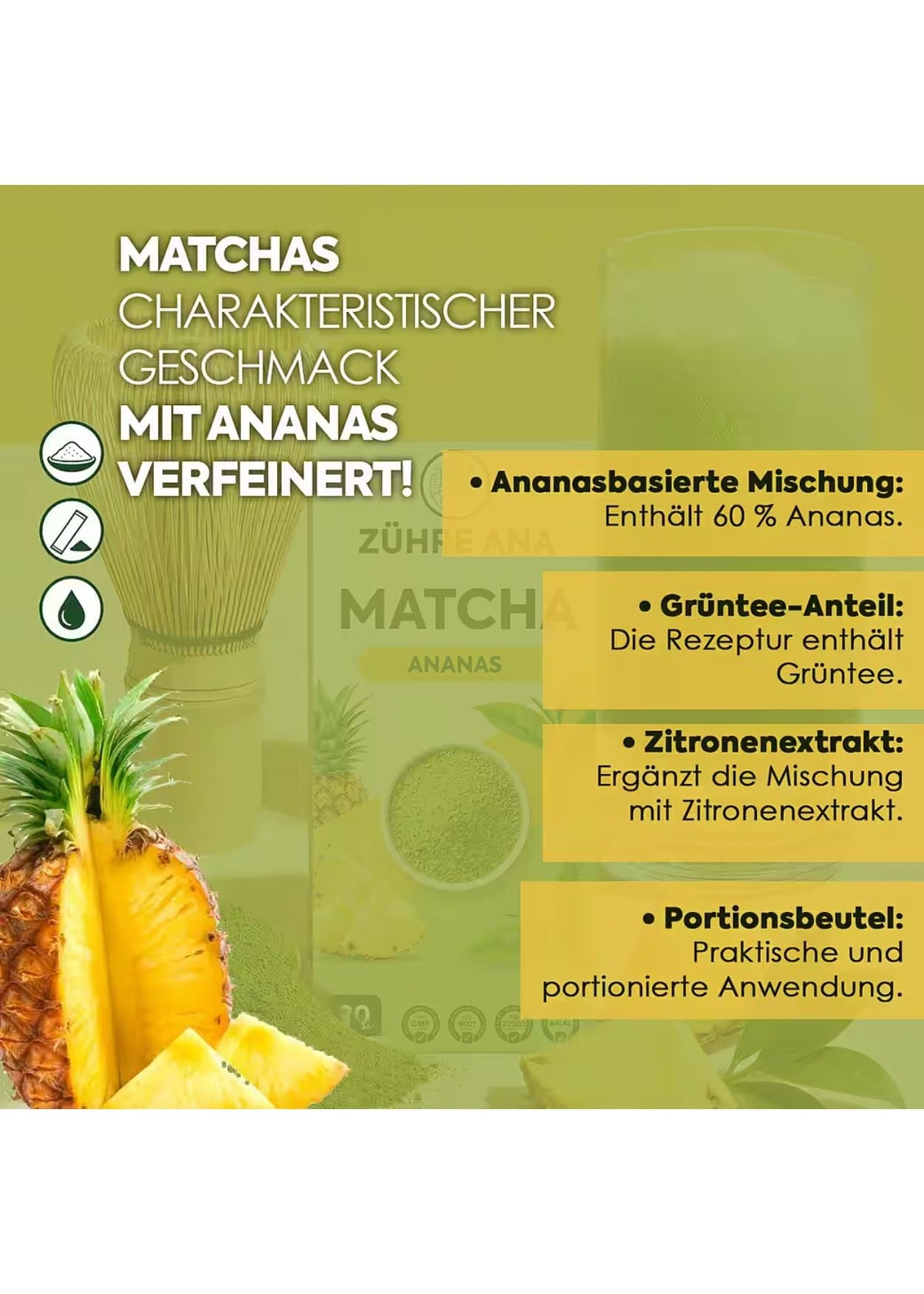 Zühre Ana Tee Matcha Ananas Grüntee-Mischung mit Faulbaum & Zitrone 20x8 g