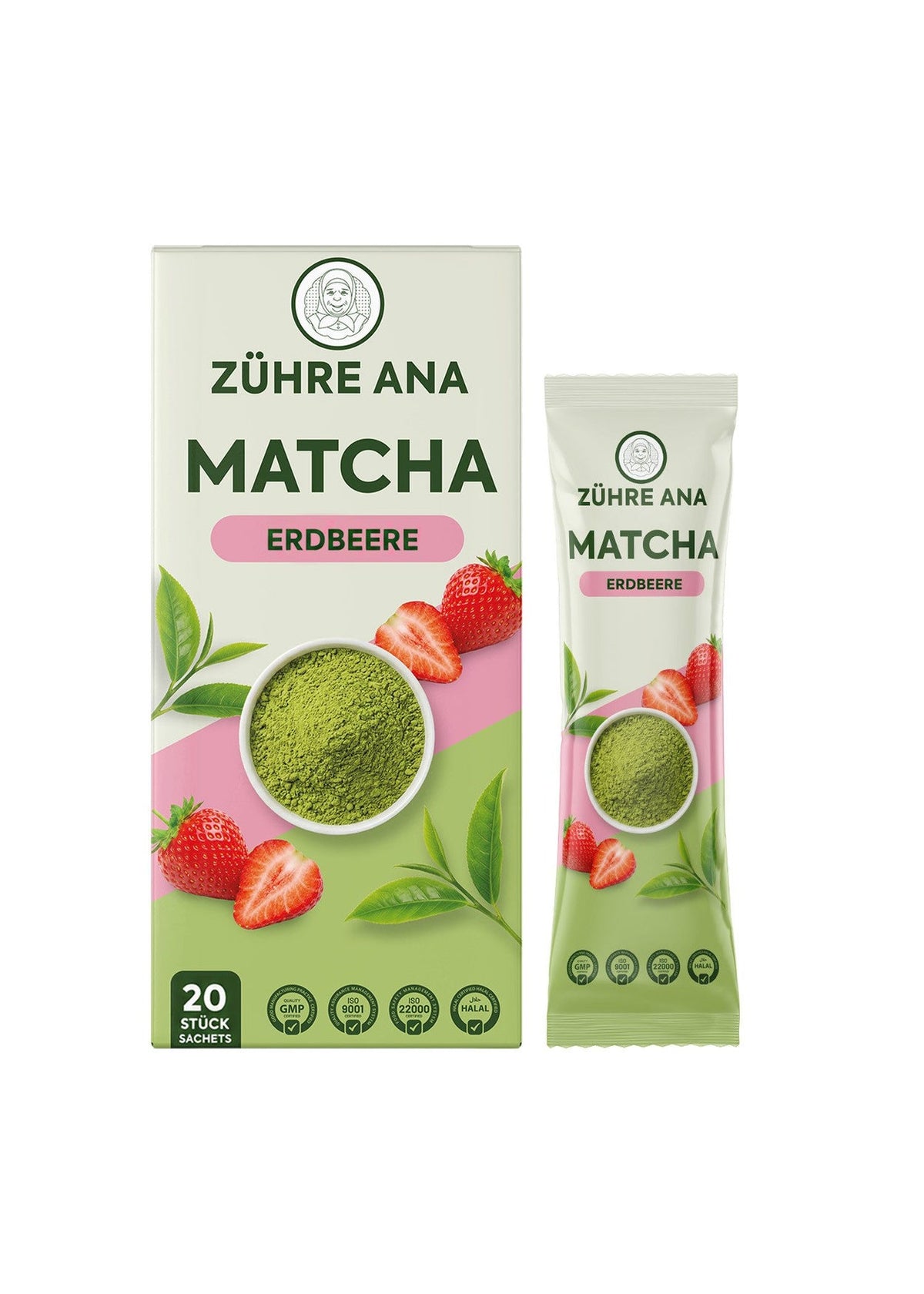 Zühre Ana Matcha Tee mit Grüntee & Spirulina (Erdbeeraroma) 20x8 g