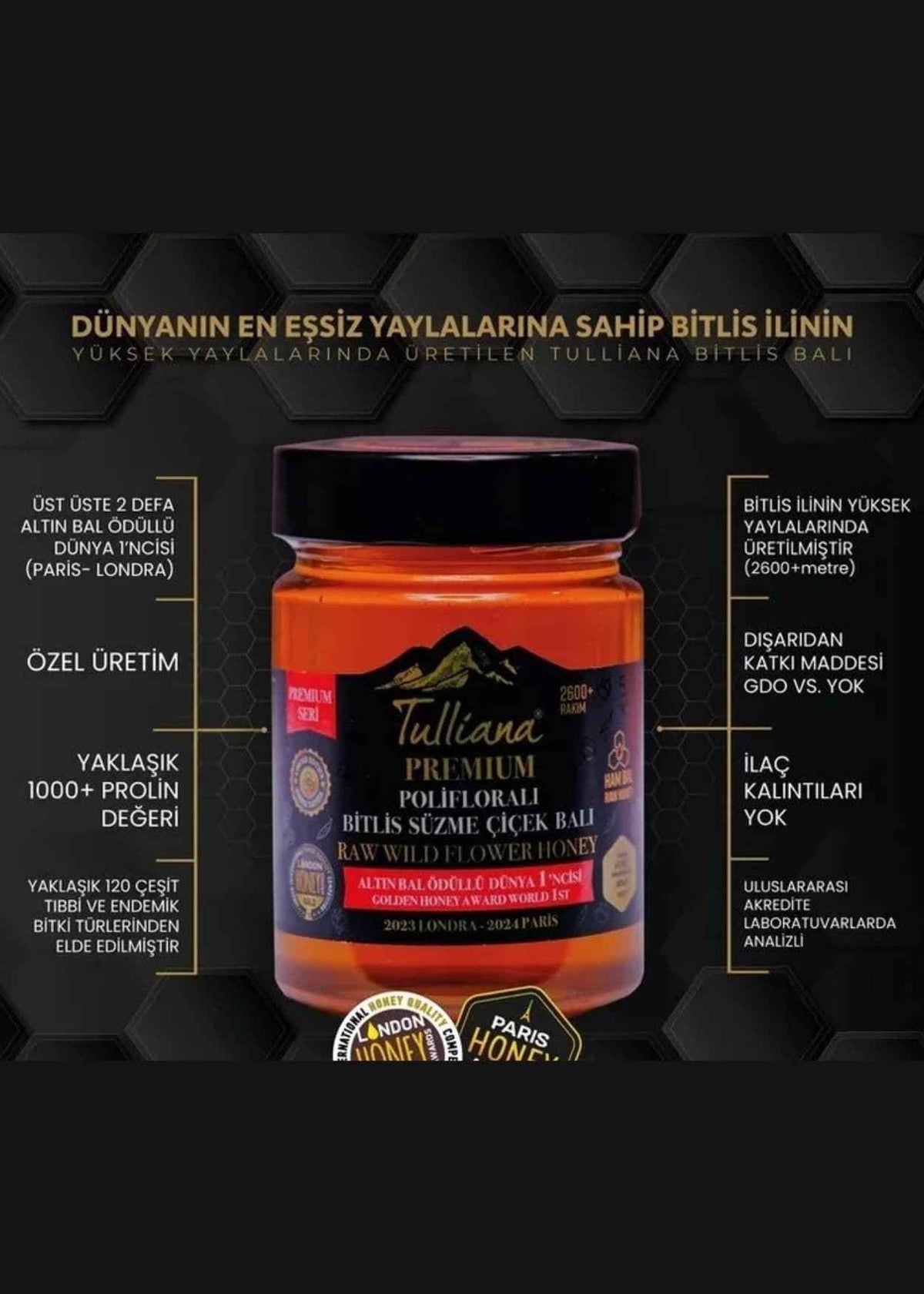 Tulliana Premium | Bitlis Süzme Çiçek Balı Polifloralı 450g