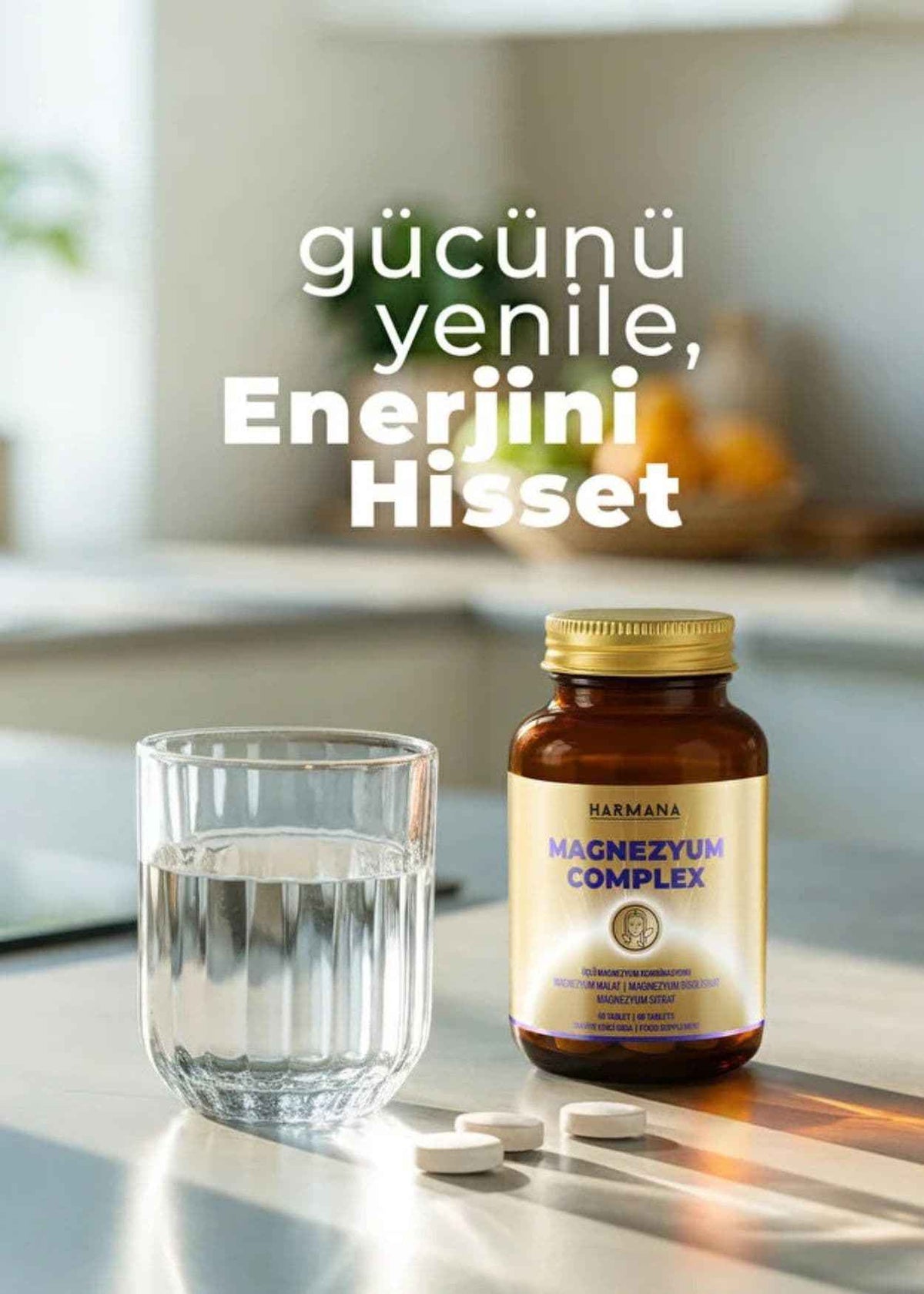 Harmana Magnezyum Complex (Bisglisinat, Sitrat, Malat) 60 Tabletten