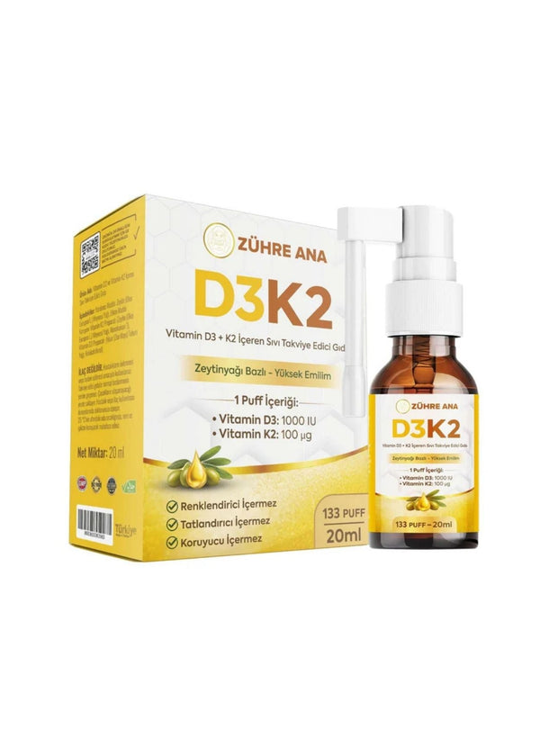 Zühre Ana Vitamin Flüssiges Nahrungsergänzungsmittel mit D3 & K2 – Spray 20 ml