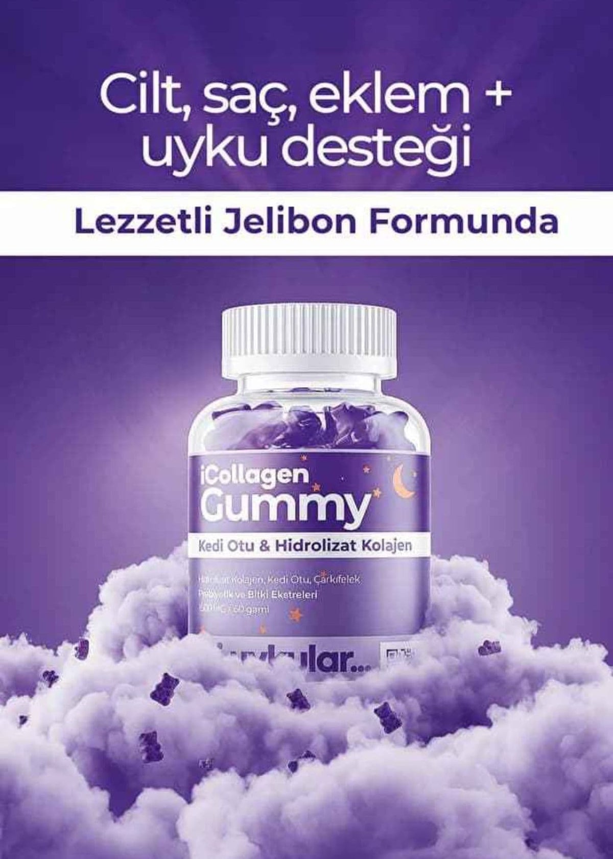 iCollagen İyi Uykular Kolajen Jelibonu - Kedi Otu & 5 Tip Kolajen 2,5mg x 60