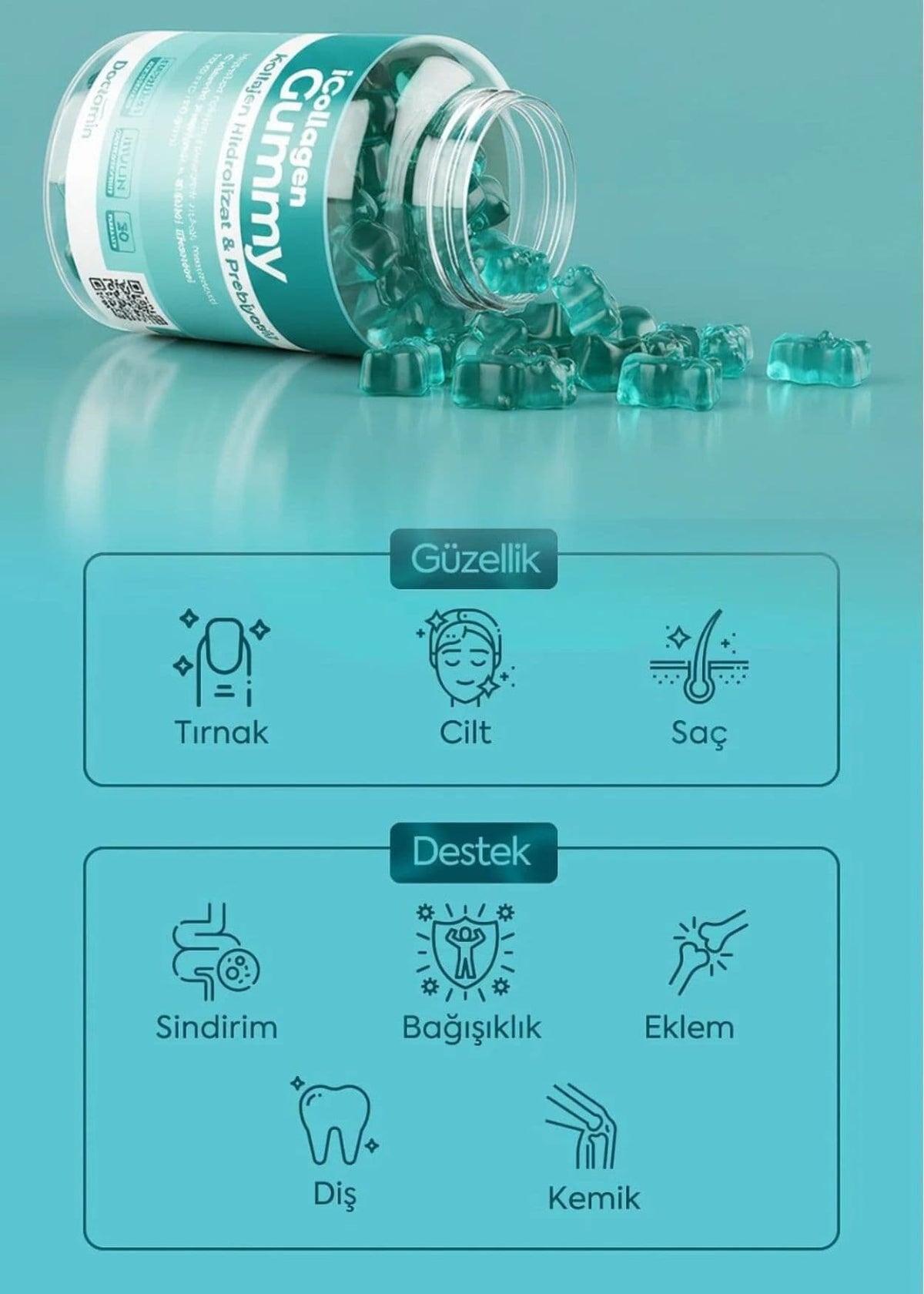 iCollagen Gummies Jelibon Hidrolizat Kolajen & Prebiyotik
 150g (60 x 2,5g)