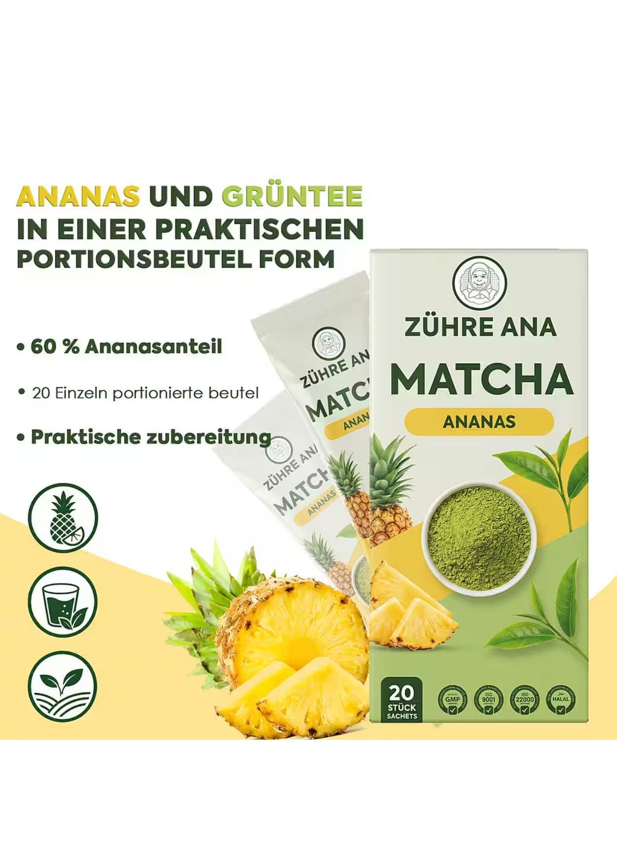 Zühre Ana Tee Matcha Ananas Grüntee-Mischung mit Faulbaum & Zitrone 20x8 g