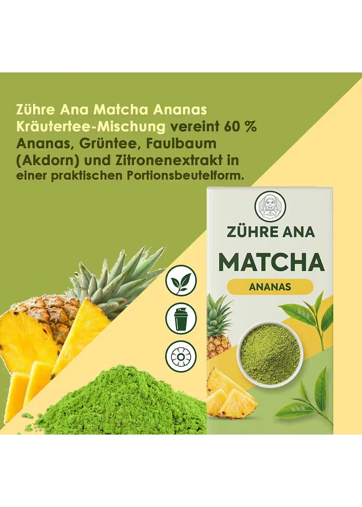 Zühre Ana Tee Matcha Ananas Grüntee-Mischung mit Faulbaum & Zitrone 20x8 g