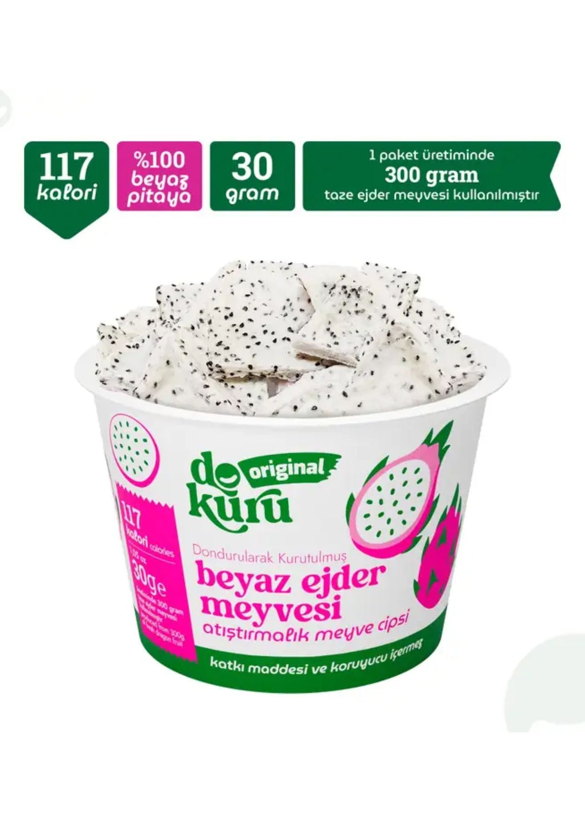 Dokuru Gefriergetrocknete Drachenfrucht Weiß (Fruchtchips) 30g