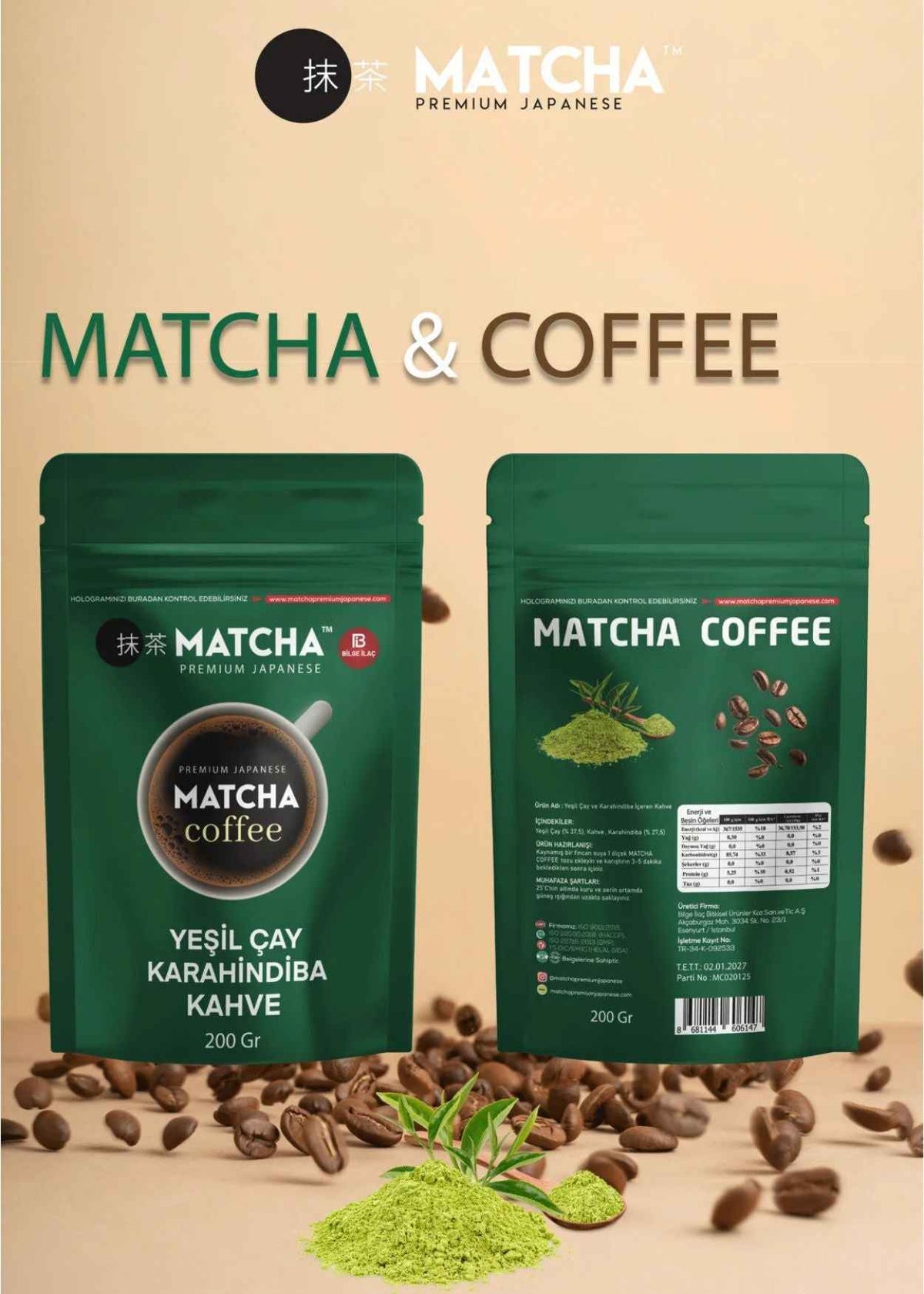Matcha, Yeşil Çay ve Karahindiba İçeren Kahve (Premium Japon Matcha Kahvesi) 200g